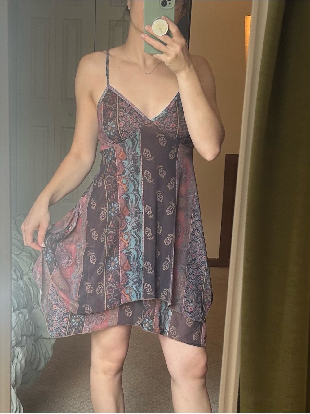 Vintage Brown Paisley Patchwork Slip Dress